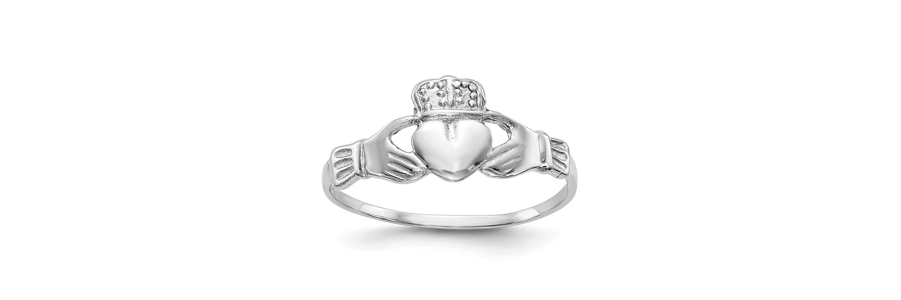 14K White Gold Polished Claddagh Ring