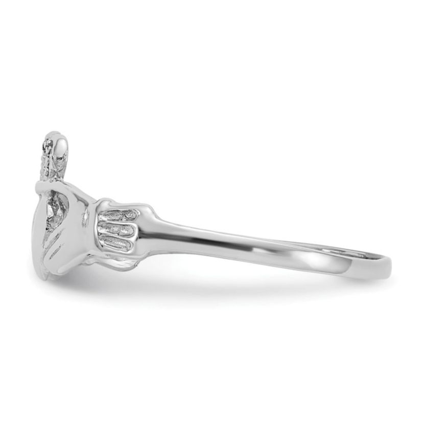 14K White Gold Polished Claddagh Ring