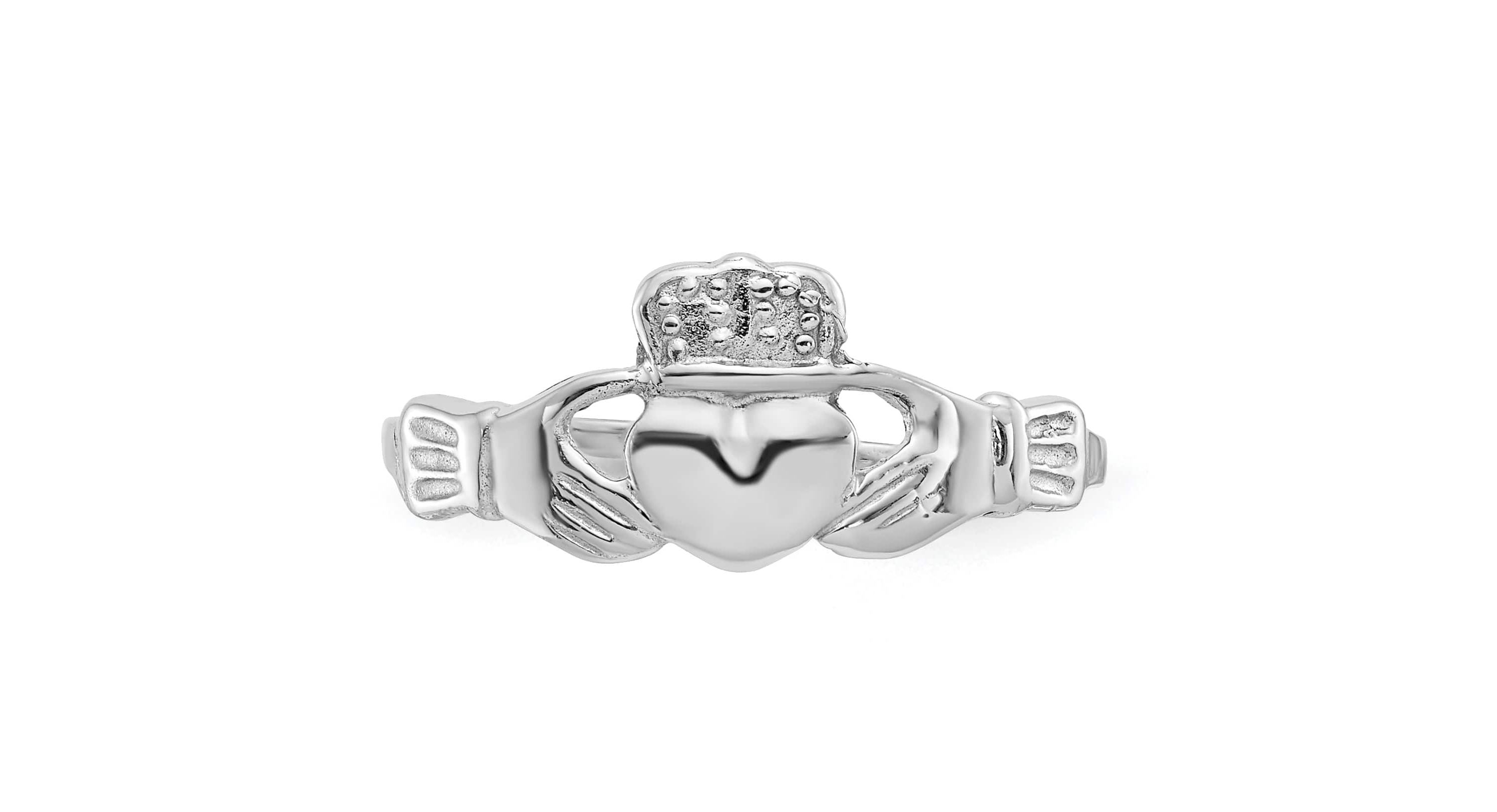 14K White Gold Polished Claddagh Ring