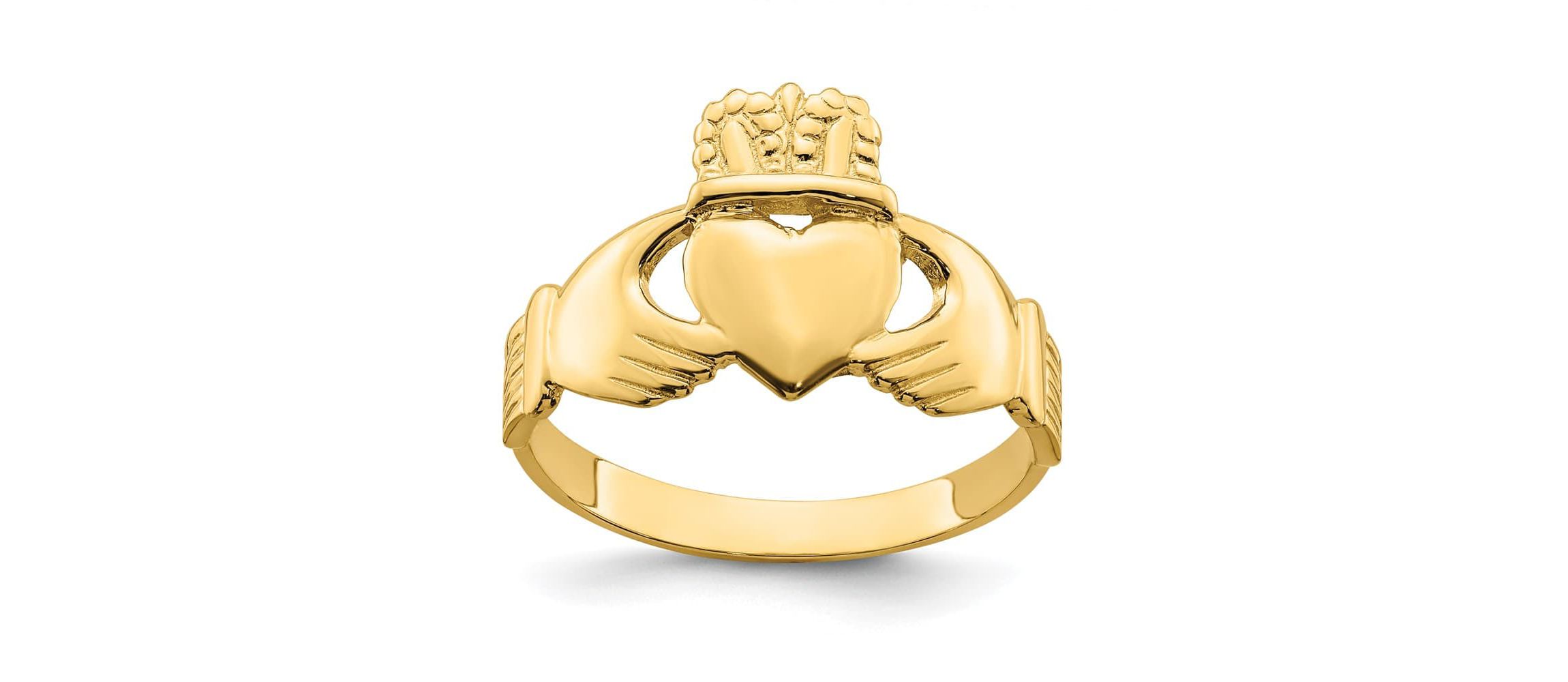 14K Yellow Gold Polished Claddagh Ring