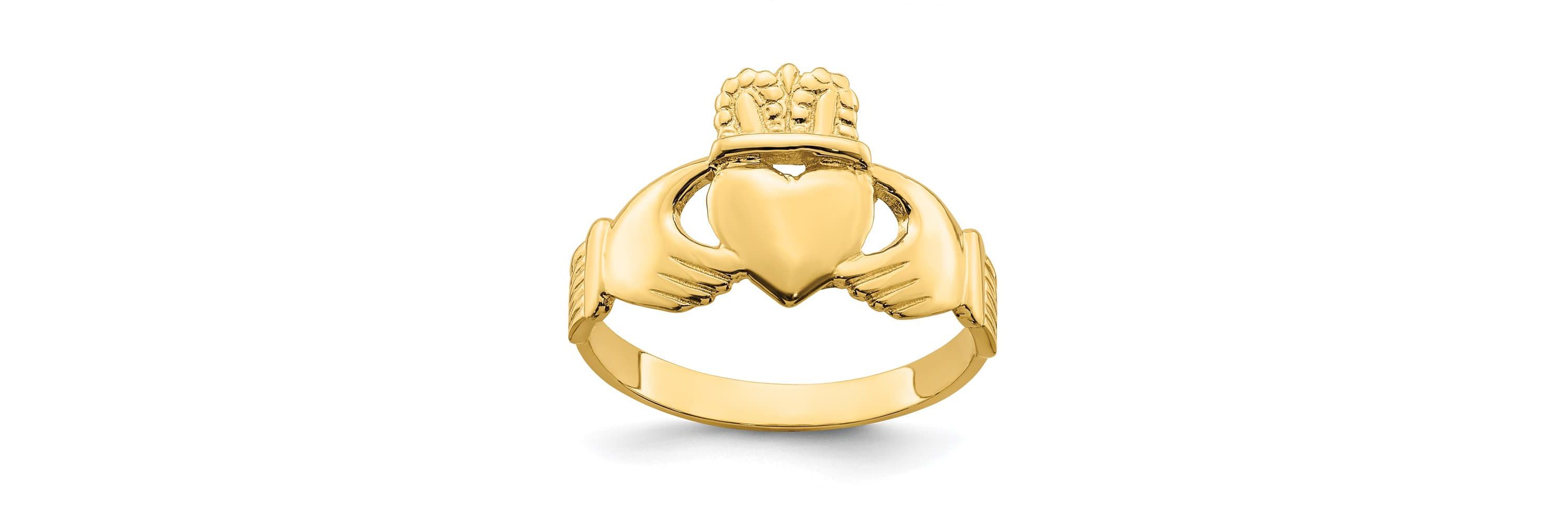 14K Yellow Gold Polished Claddagh Ring