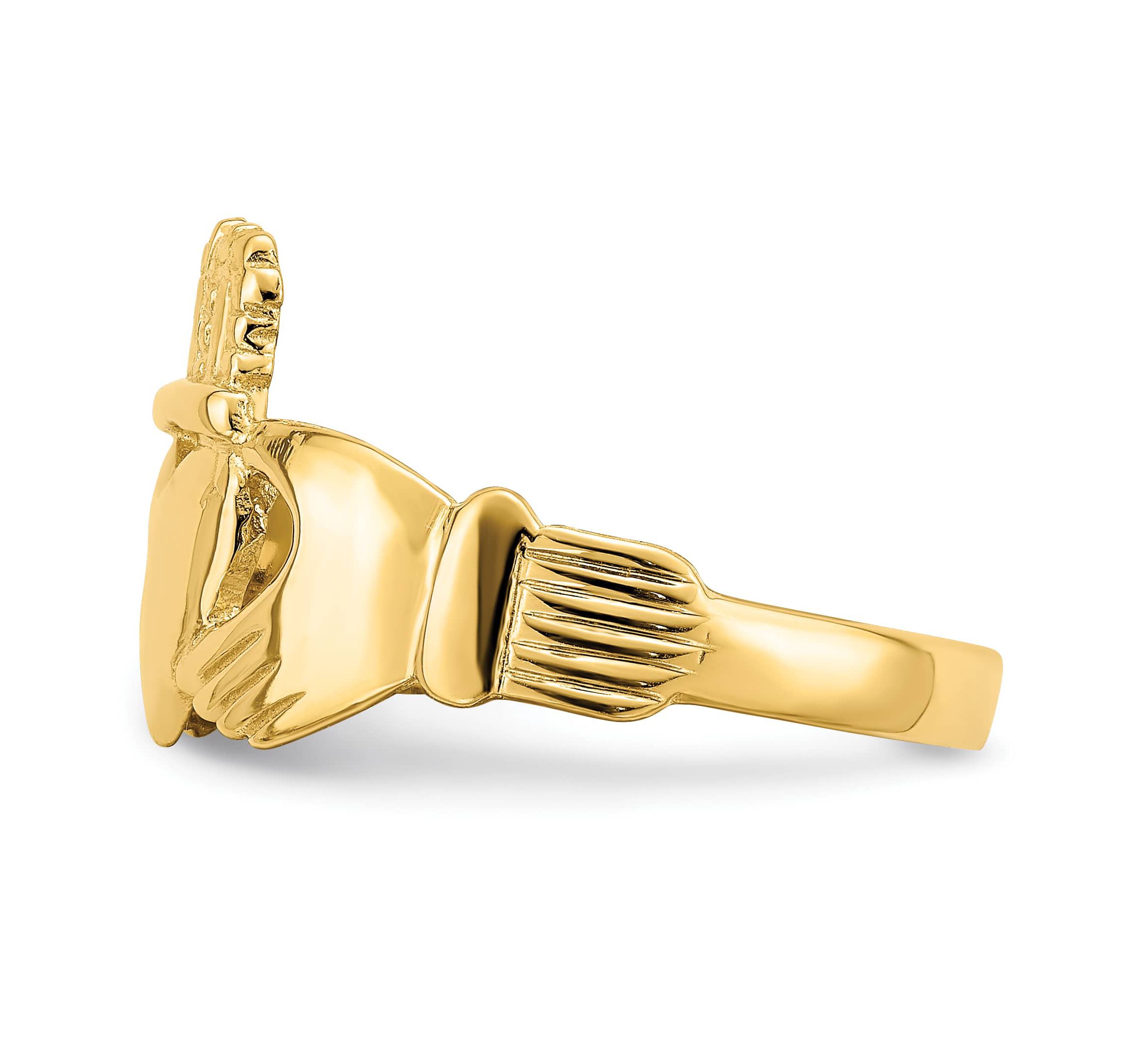 14K Yellow Gold Polished Claddagh Ring