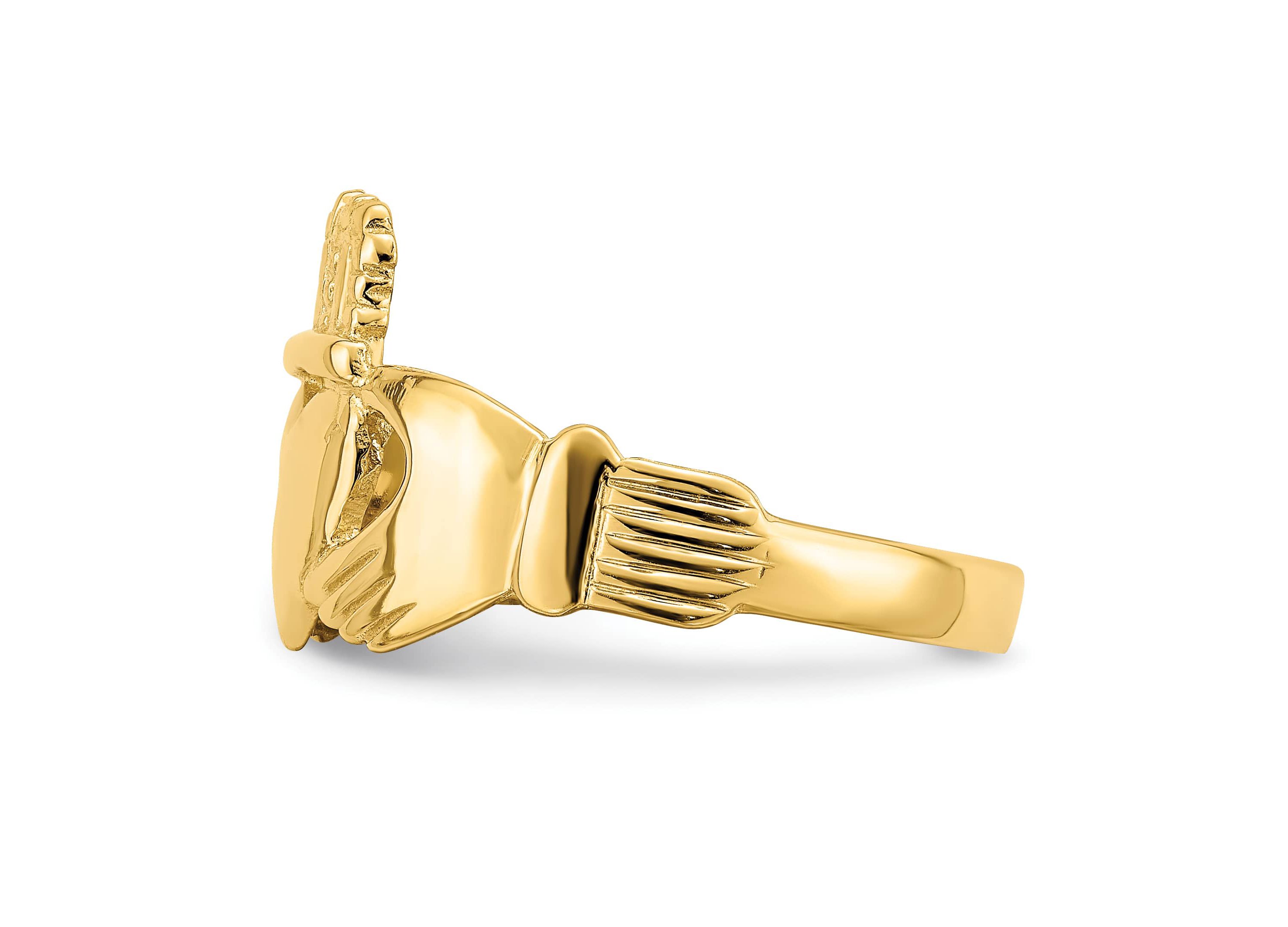 14K Yellow Gold Polished Claddagh Ring