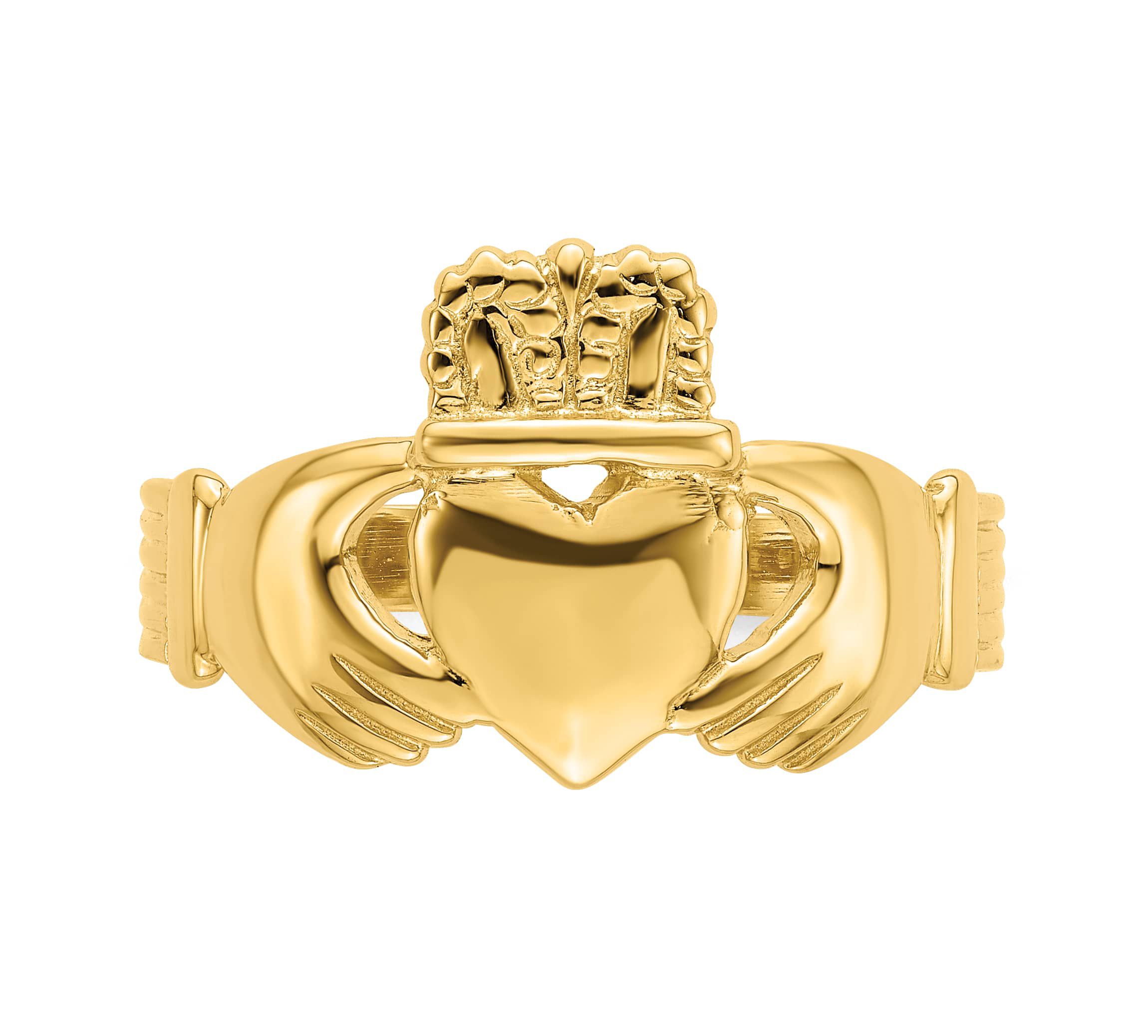 14K Yellow Gold Polished Claddagh Ring