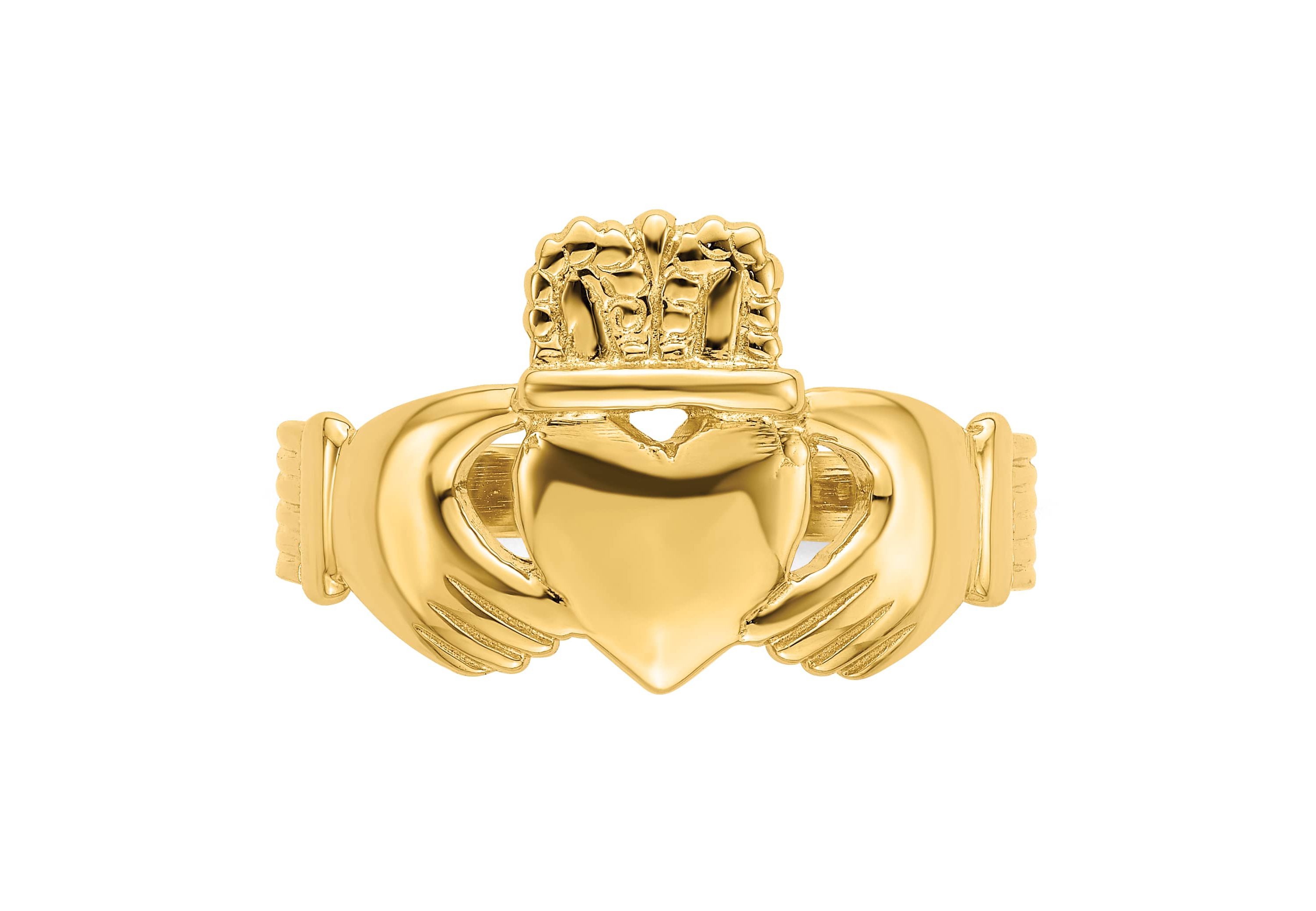 14K Yellow Gold Polished Claddagh Ring