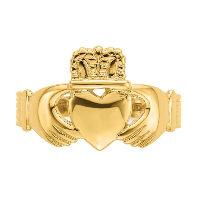 14K Yellow Gold Polished Claddagh Ring