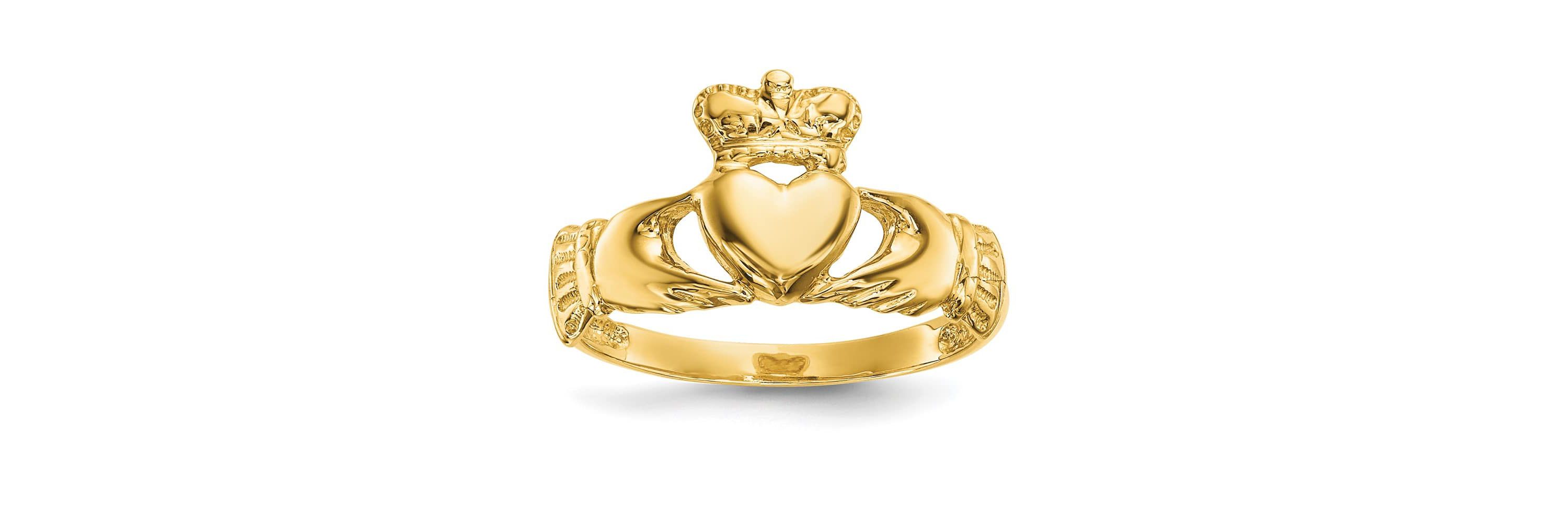 14K Yellow Gold Polished Claddagh Ring
