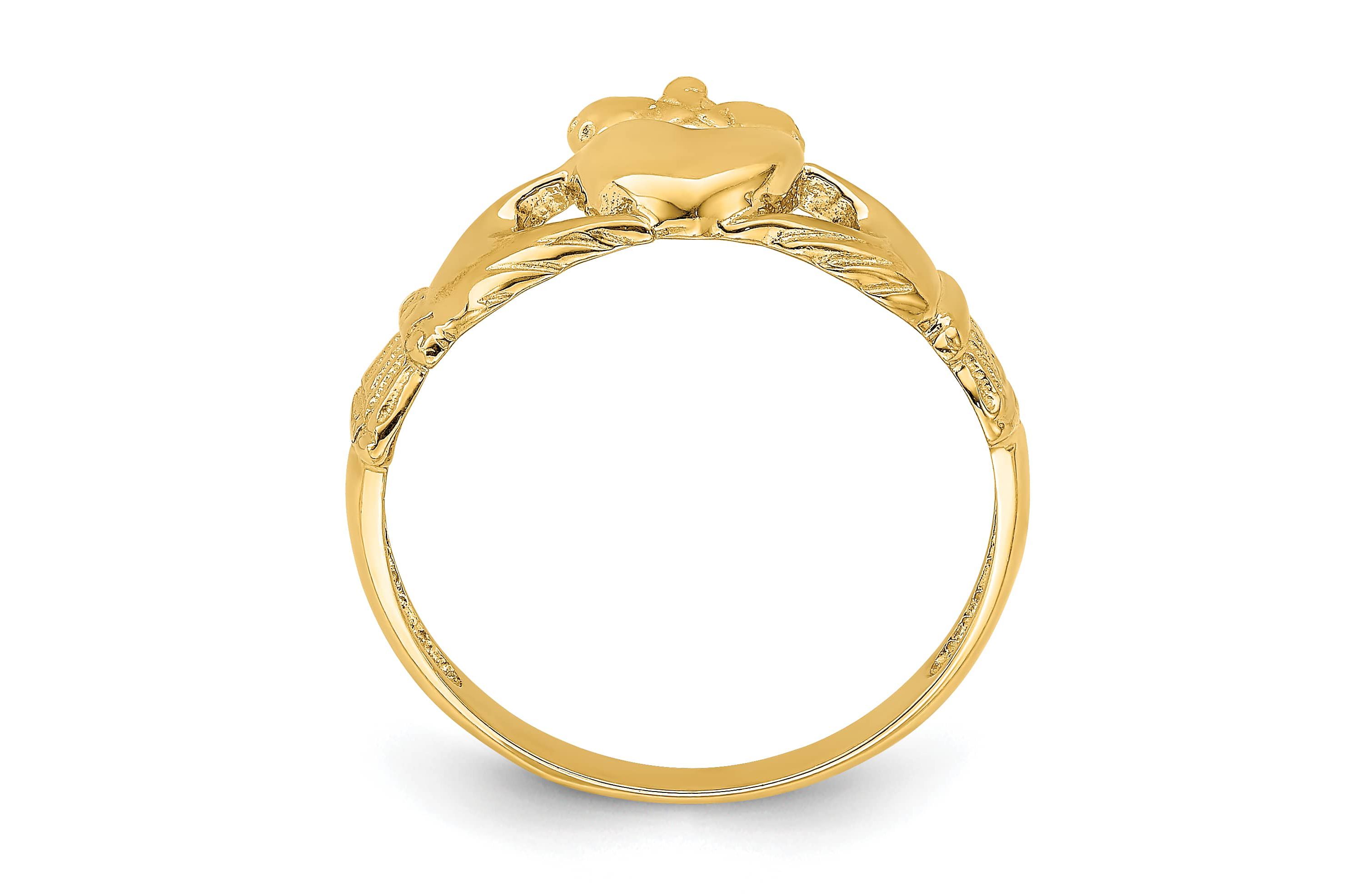 14K Yellow Gold Polished Claddagh Ring