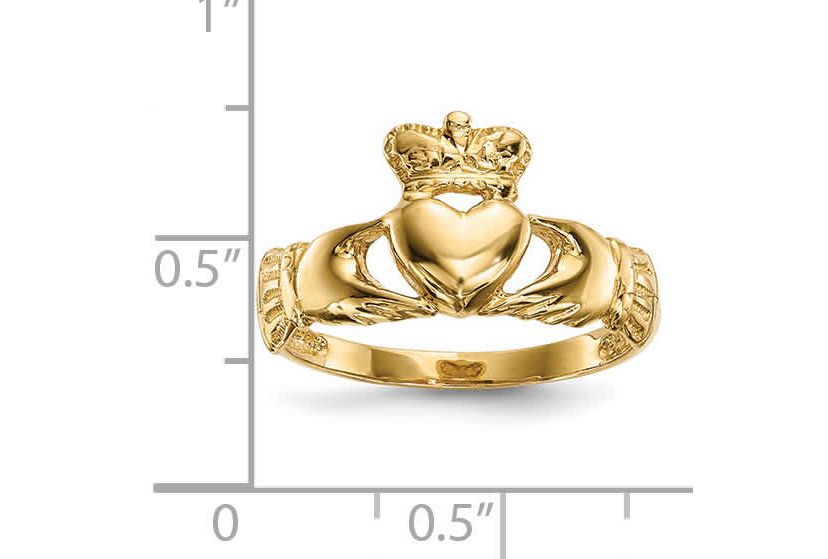 14K Yellow Gold Polished Claddagh Ring