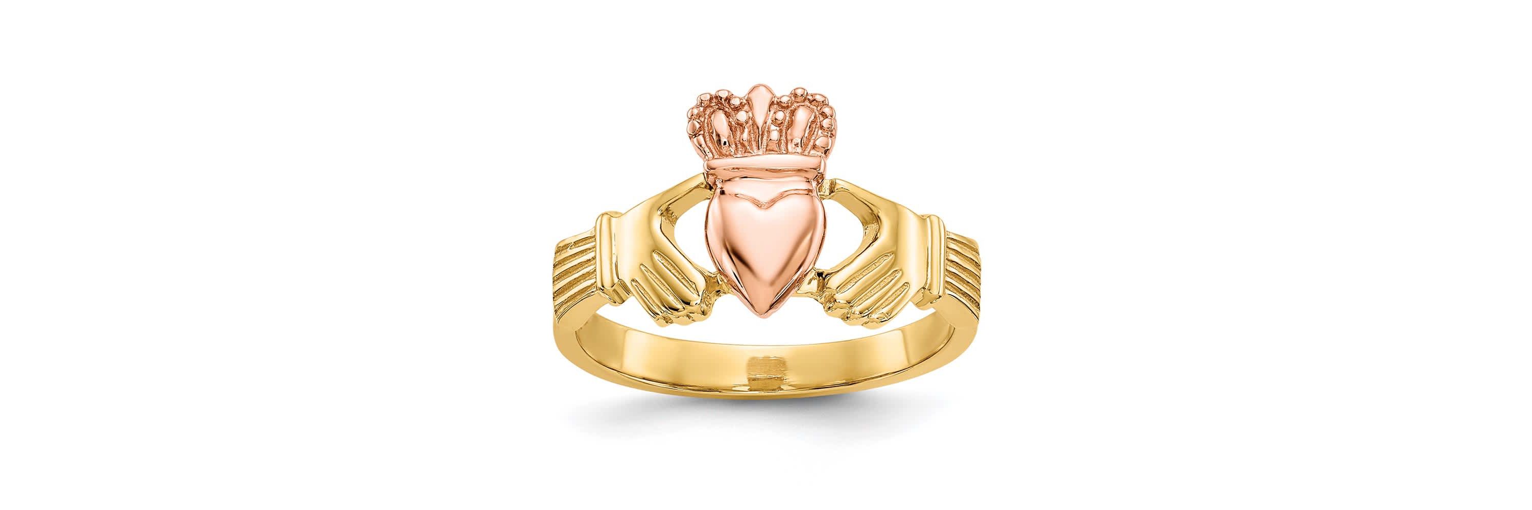 14K Two-tone Polished Claddagh Ring