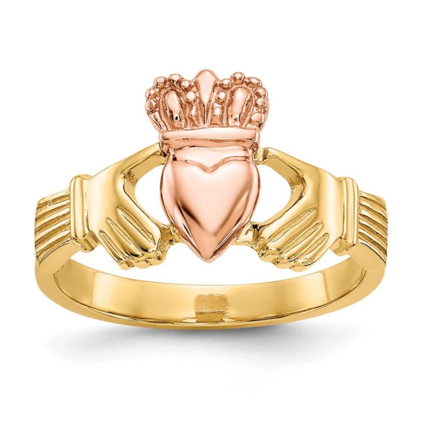 14K Two-tone Polished Claddagh Ring