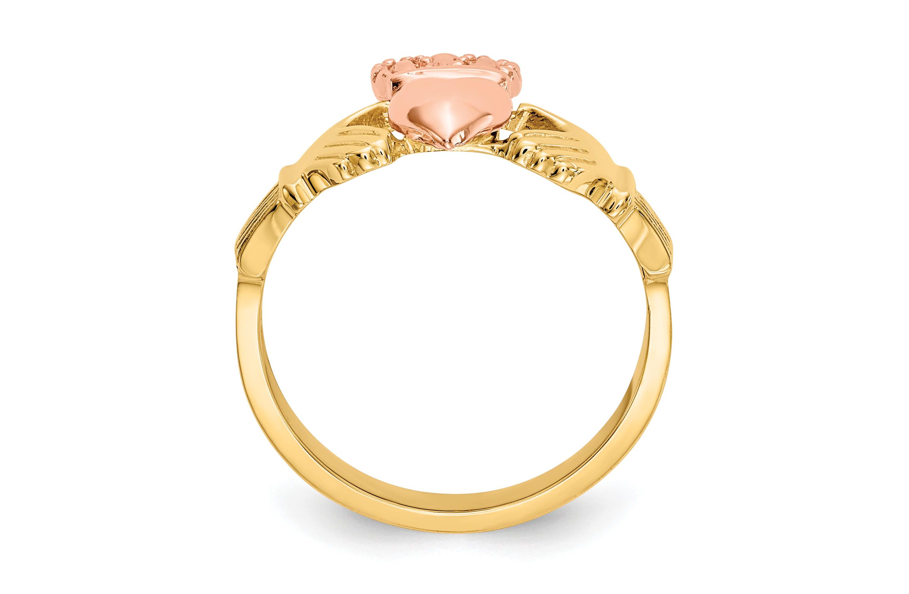 14K Two-tone Polished Claddagh Ring