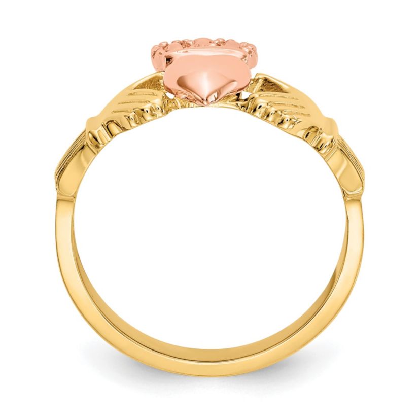 14K Two-tone Polished Claddagh Ring