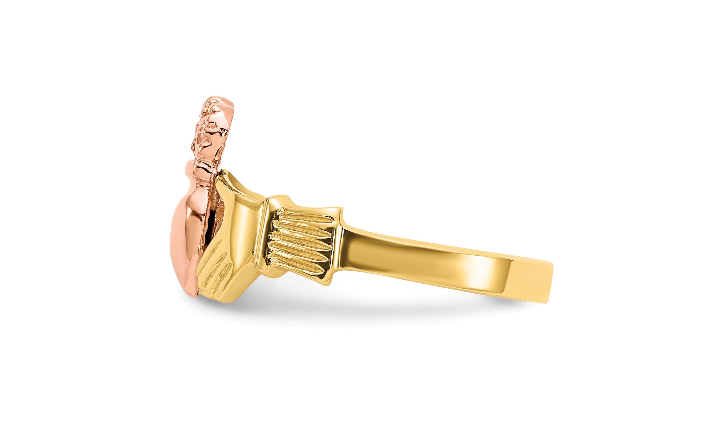 14K Two-tone Polished Claddagh Ring