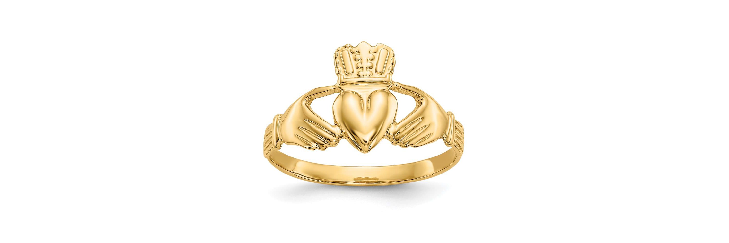 14K Yellow Gold Polished Claddagh Ring