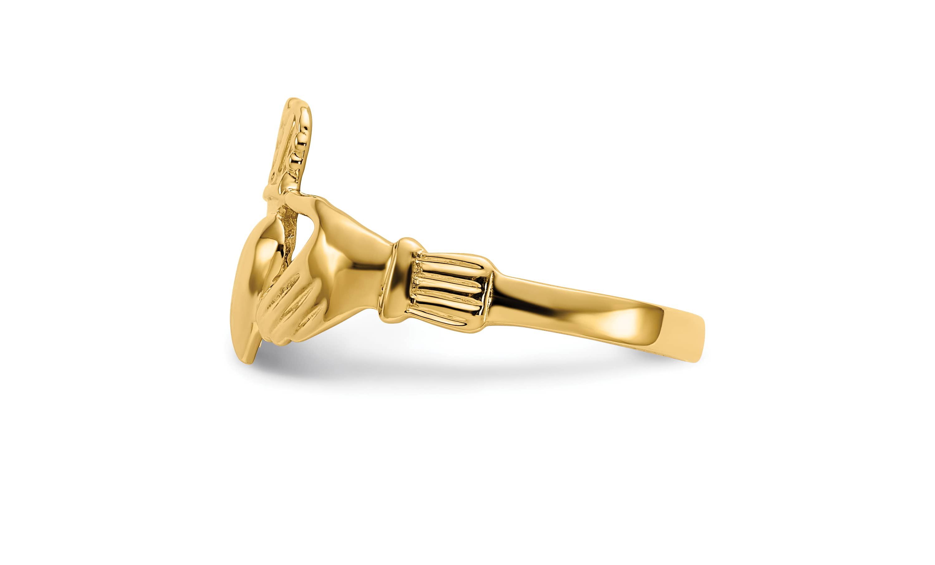 14K Yellow Gold Polished Claddagh Ring