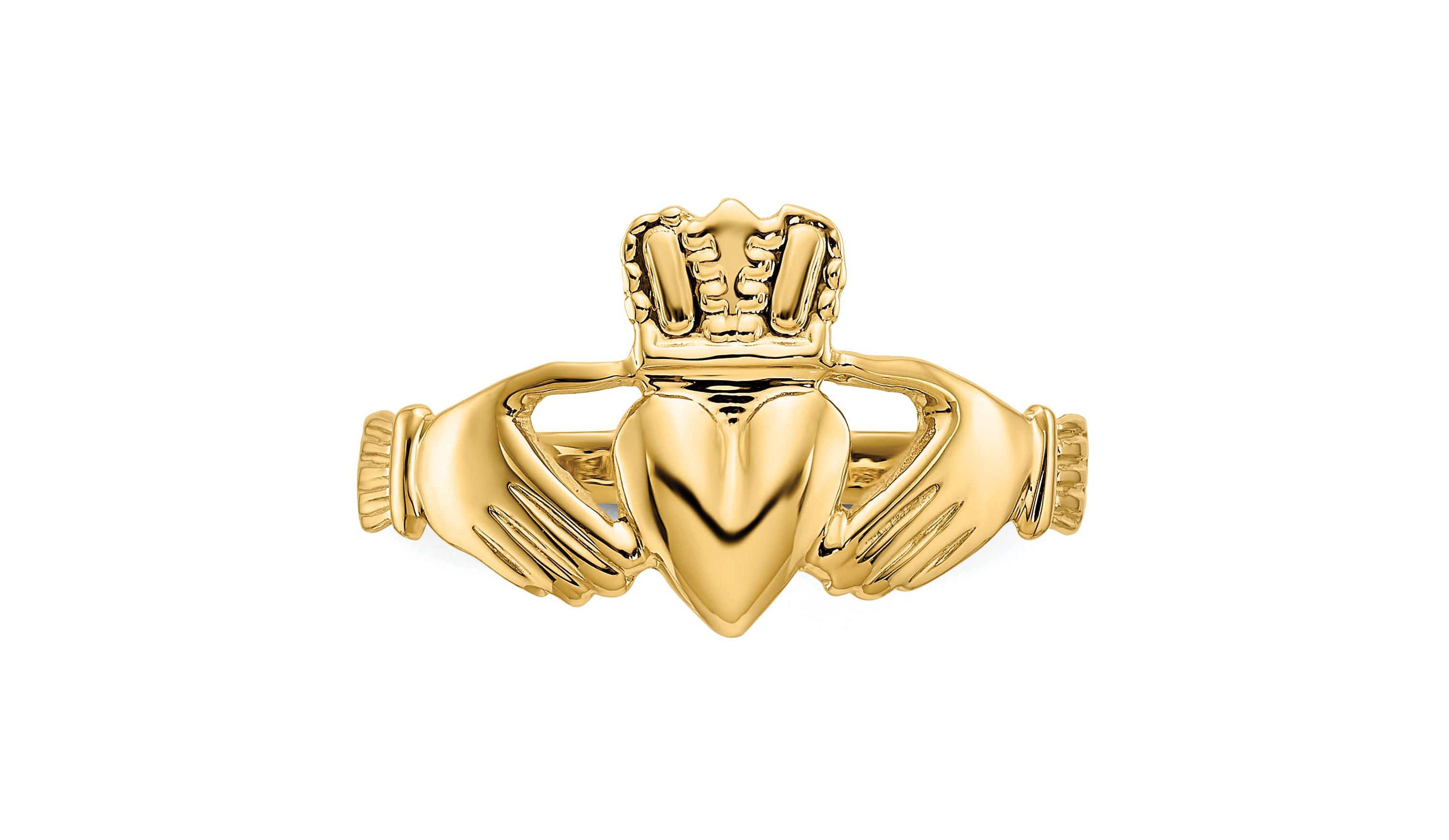 14K Yellow Gold Polished Claddagh Ring
