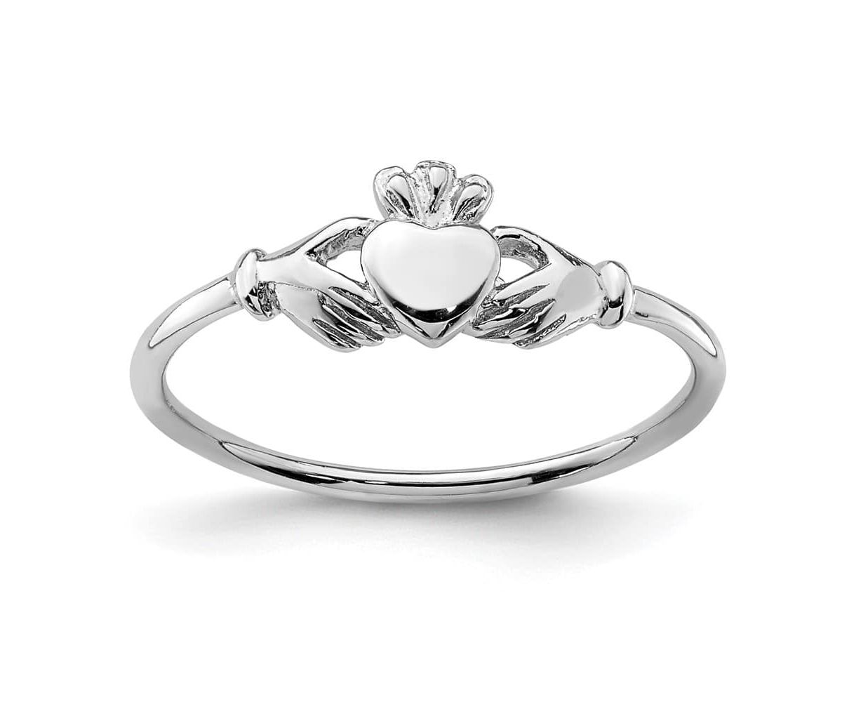 Sterling Silver Rhodium-plated Claddagh Ring