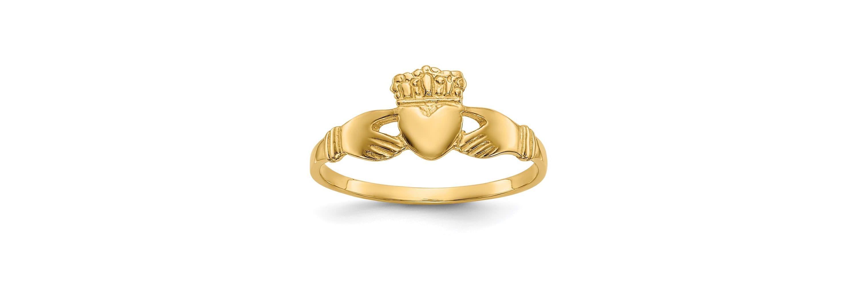 14K Yellow Gold Polished Ladies Claddagh Ring