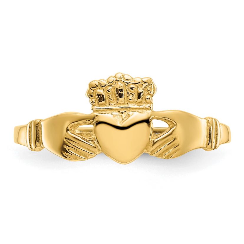 14K Yellow Gold Polished Ladies Claddagh Ring