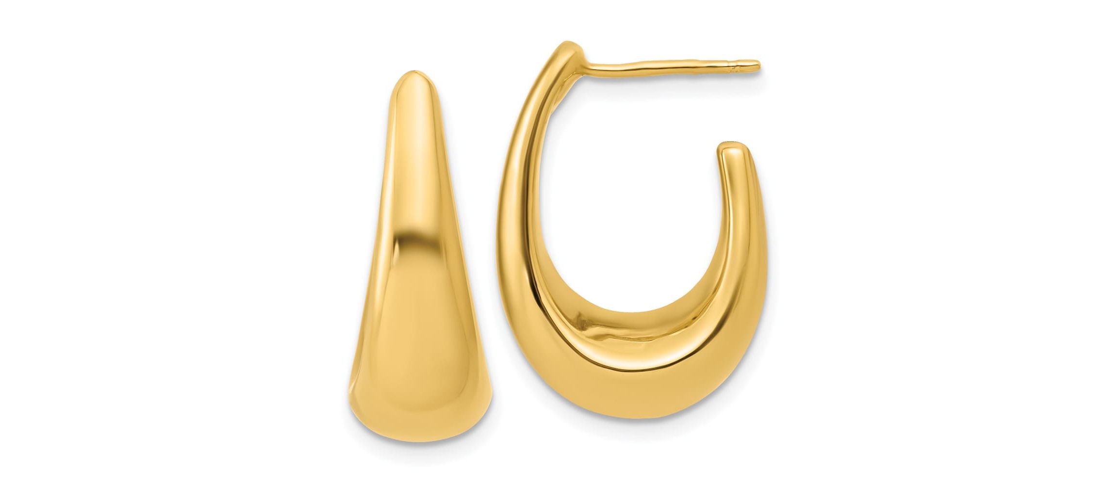 14K Yellow Gold Polished Hollow J-Hoop Post Earrings