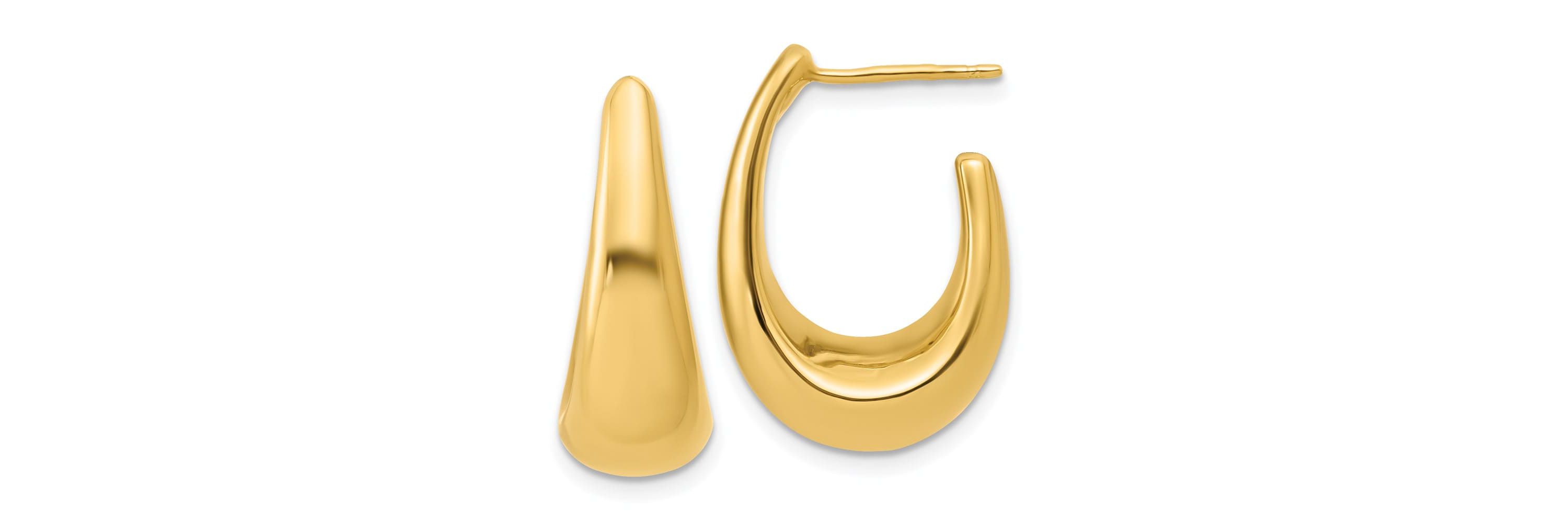 14K Yellow Gold Polished Hollow J-Hoop Post Earrings