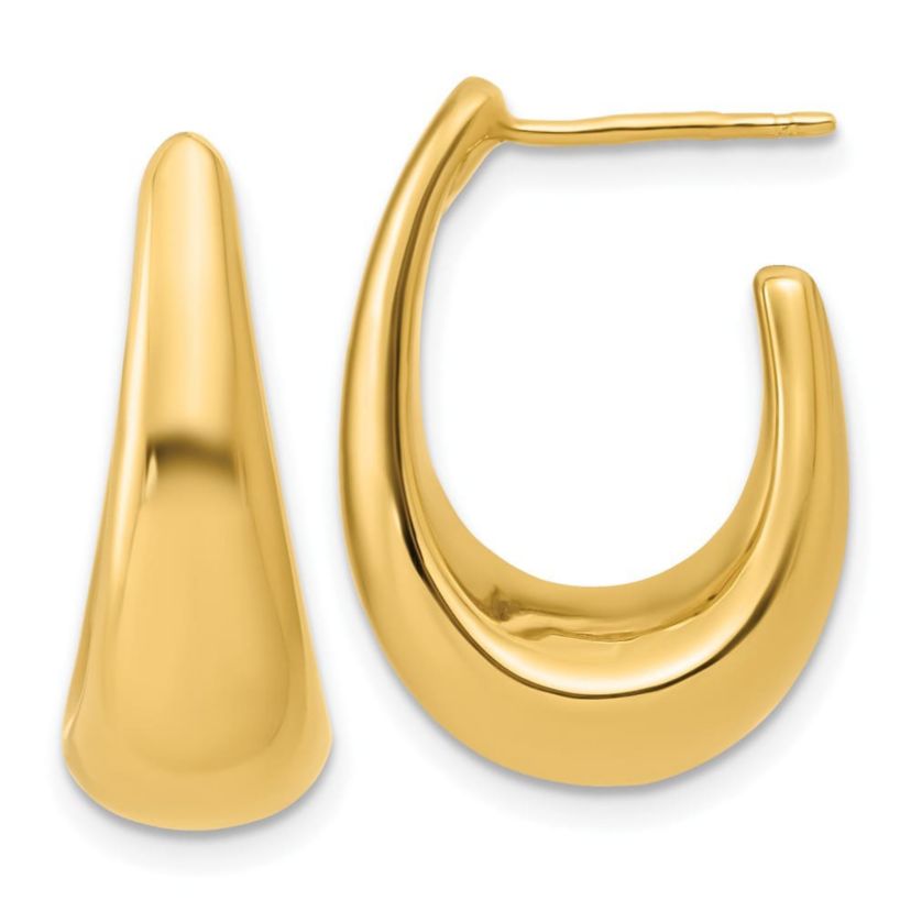 14K Yellow Gold Polished Hollow J-Hoop Post Earrings