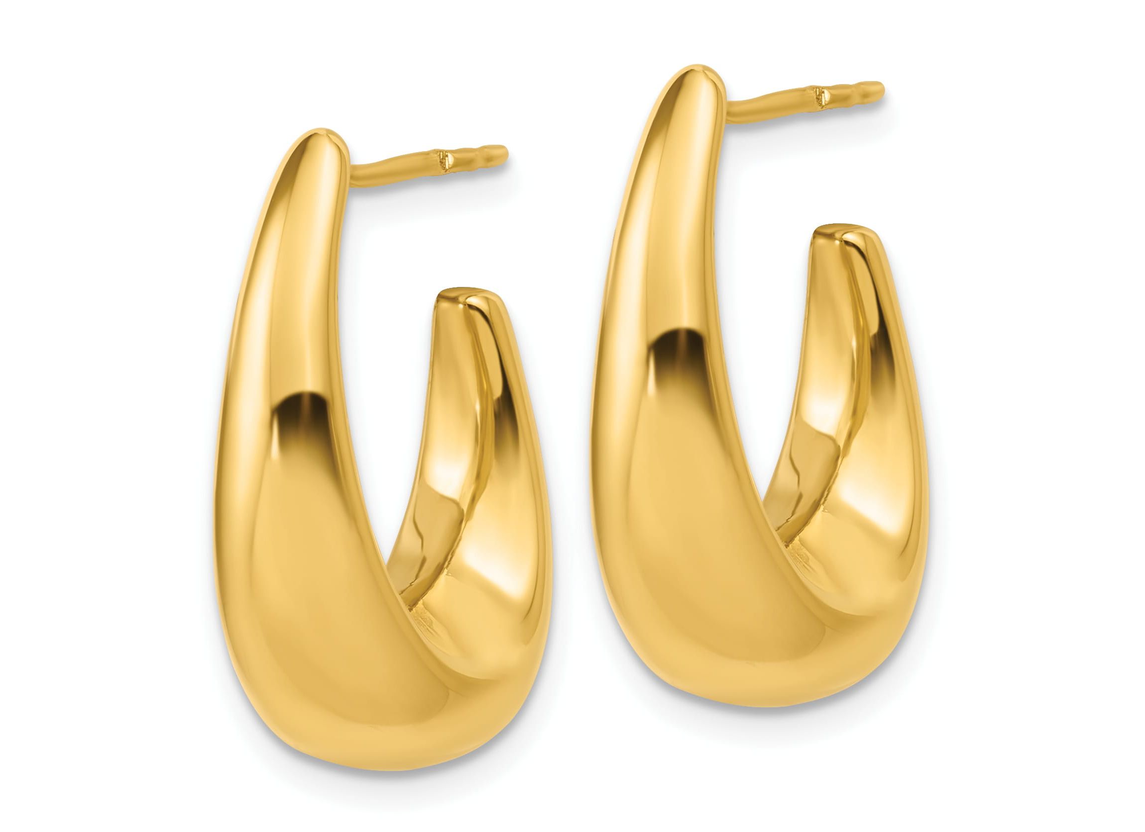 14K Yellow Gold Polished Hollow J-Hoop Post Earrings