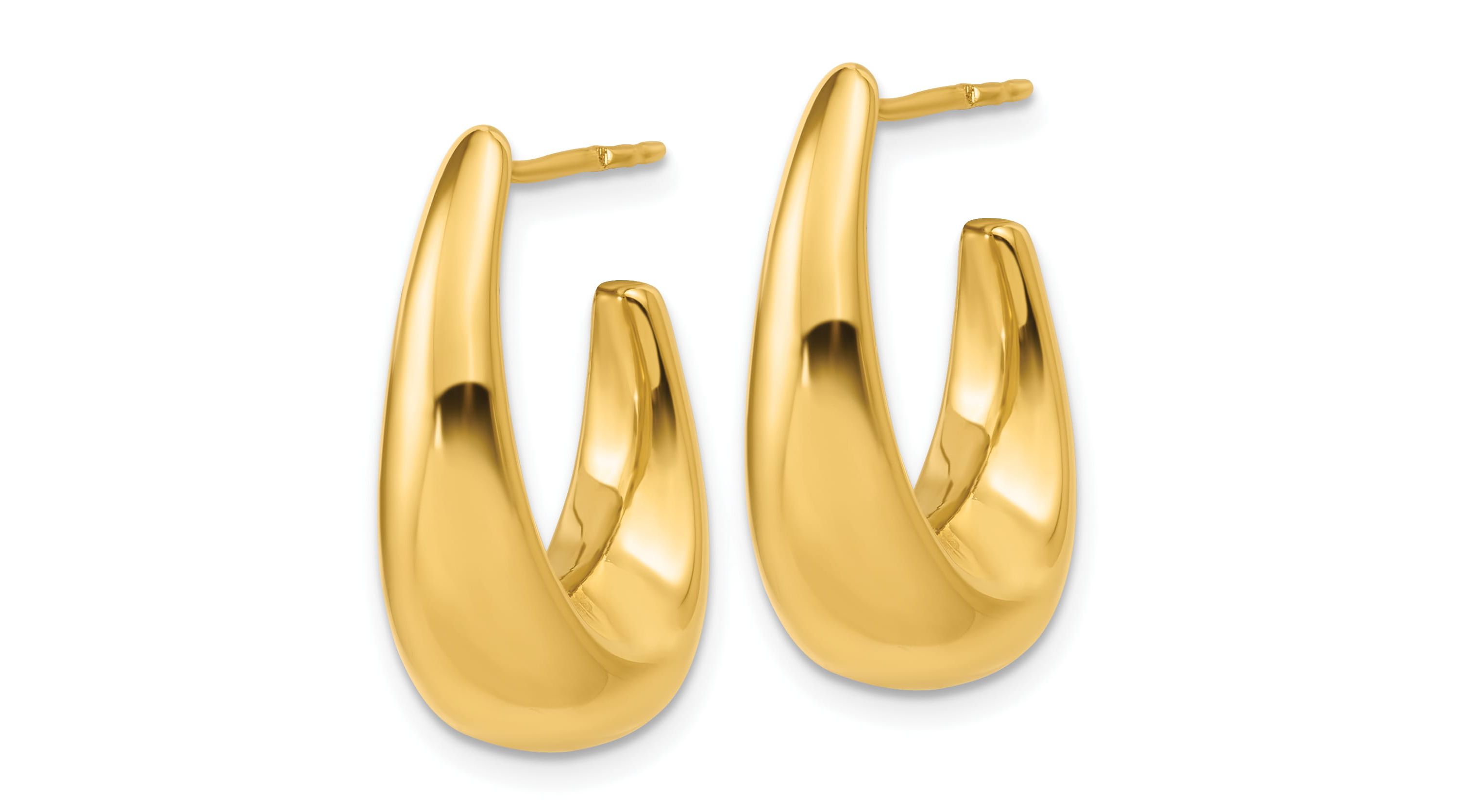 14K Yellow Gold Polished Hollow J-Hoop Post Earrings