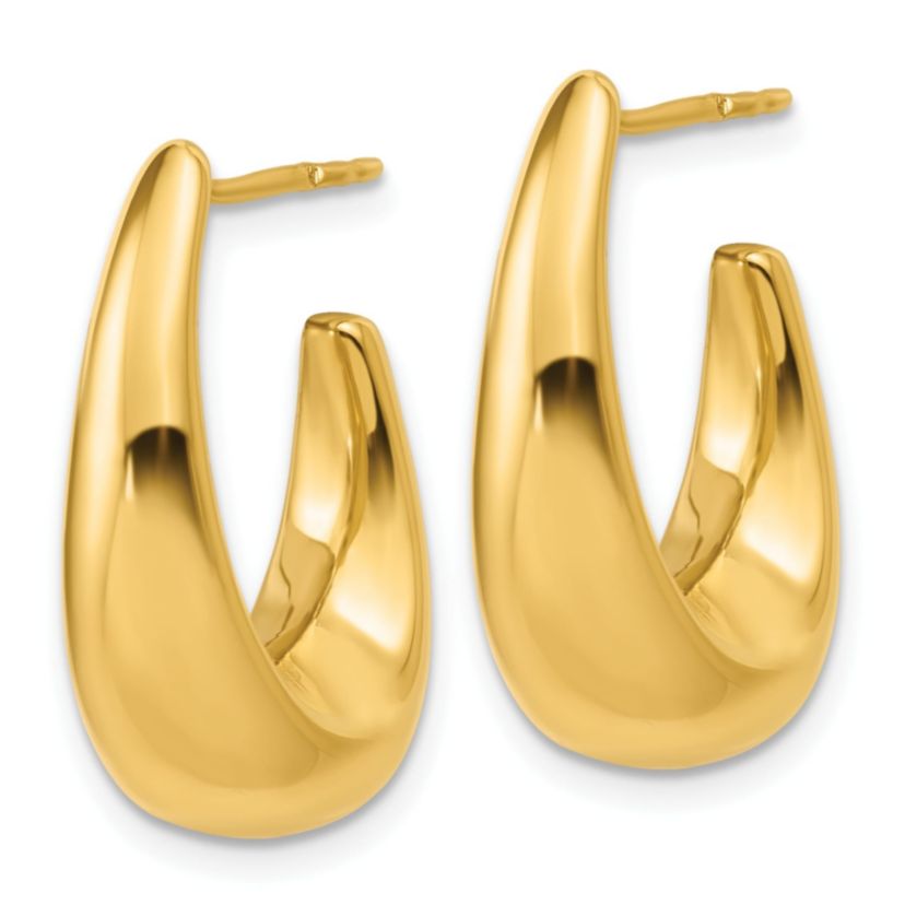 14K Yellow Gold Polished Hollow J-Hoop Post Earrings