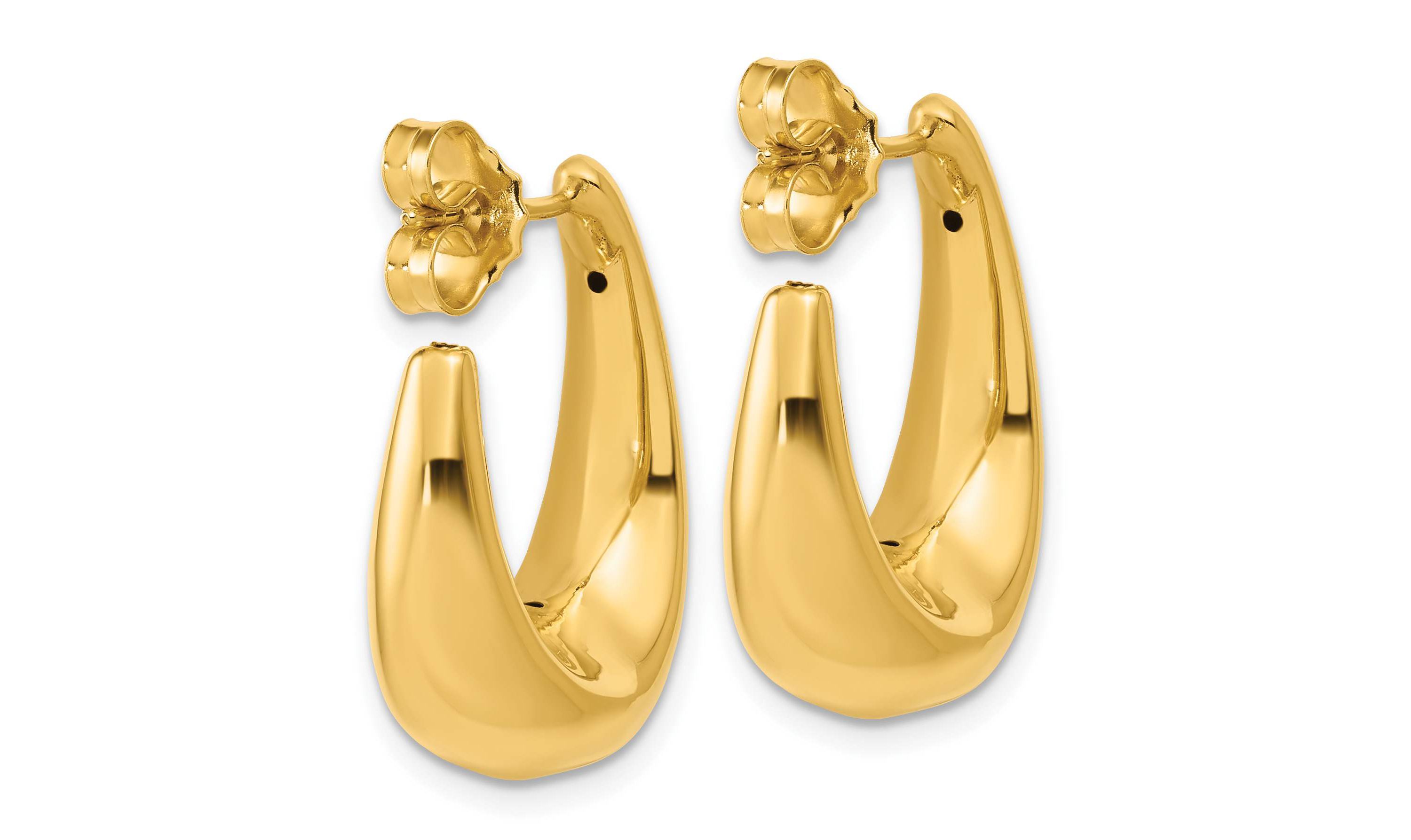 14K Yellow Gold Polished Hollow J-Hoop Post Earrings