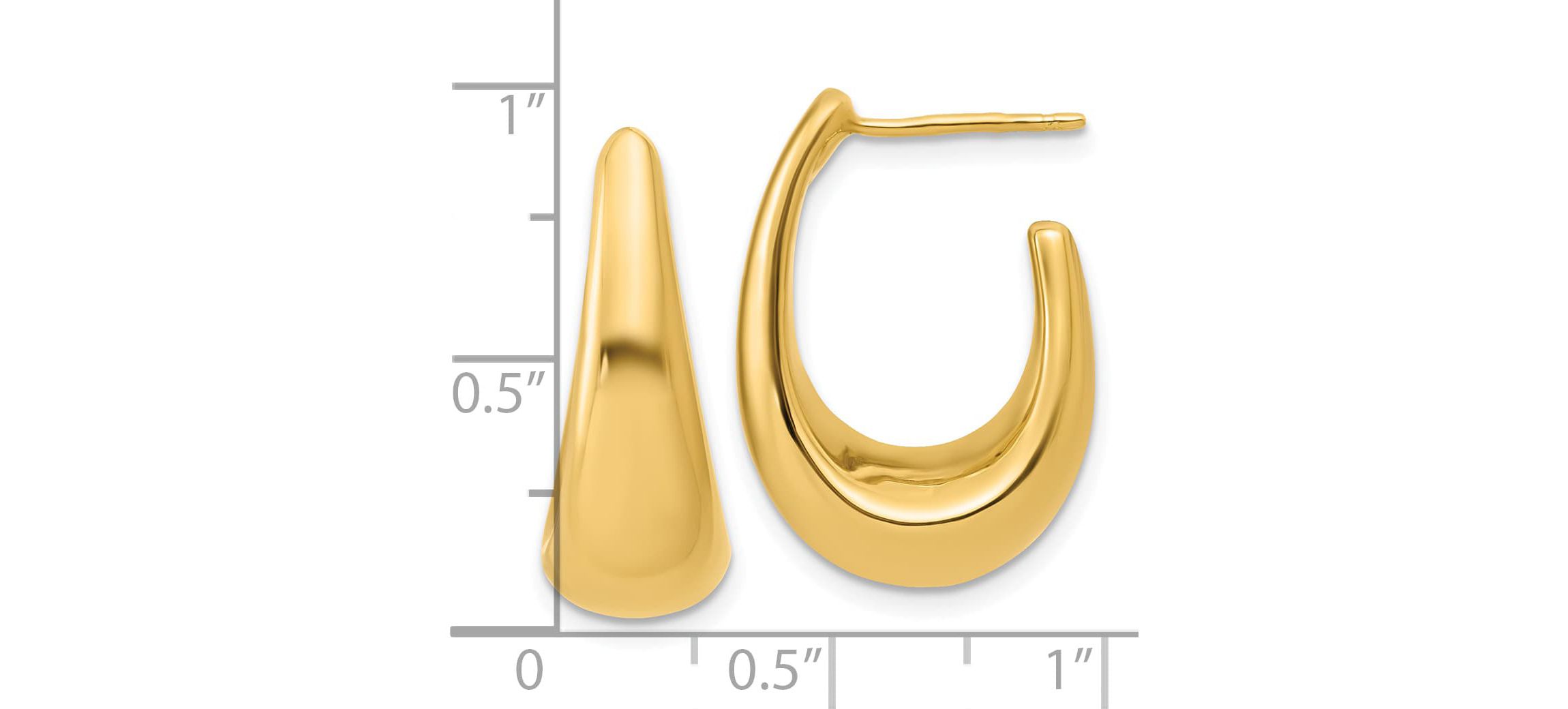 14K Yellow Gold Polished Hollow J-Hoop Post Earrings