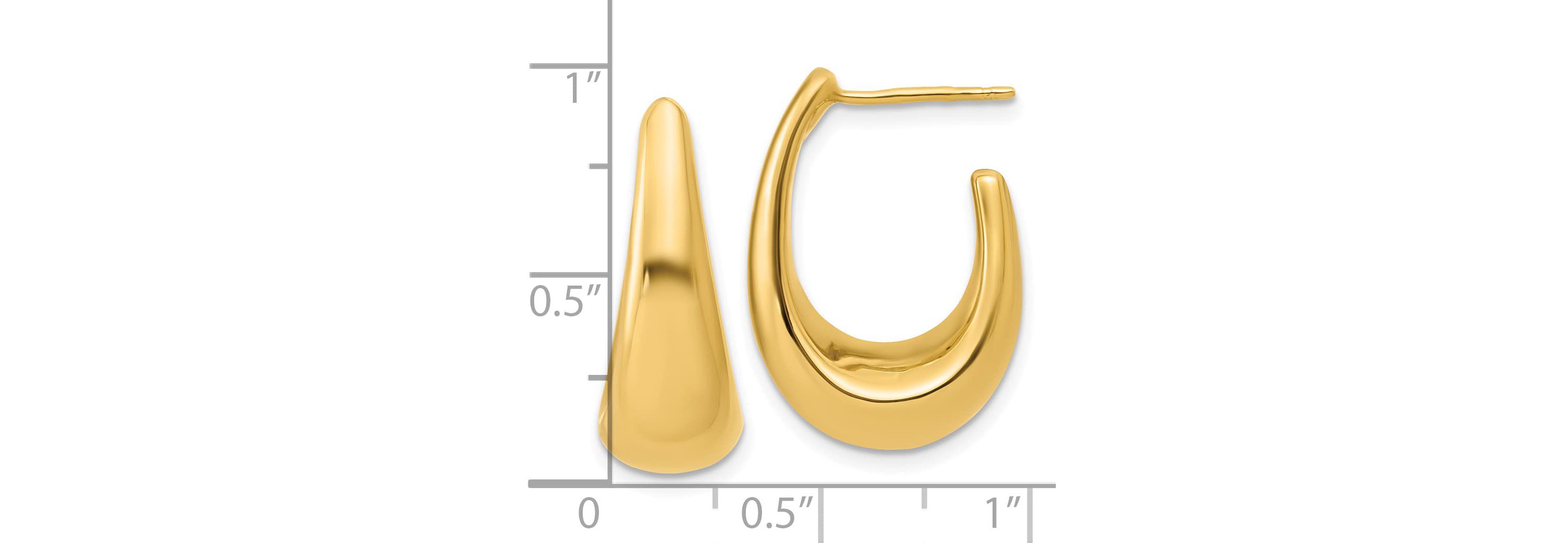 14K Yellow Gold Polished Hollow J-Hoop Post Earrings