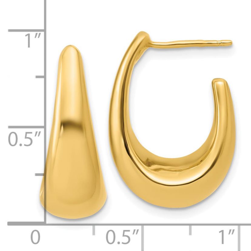14K Yellow Gold Polished Hollow J-Hoop Post Earrings