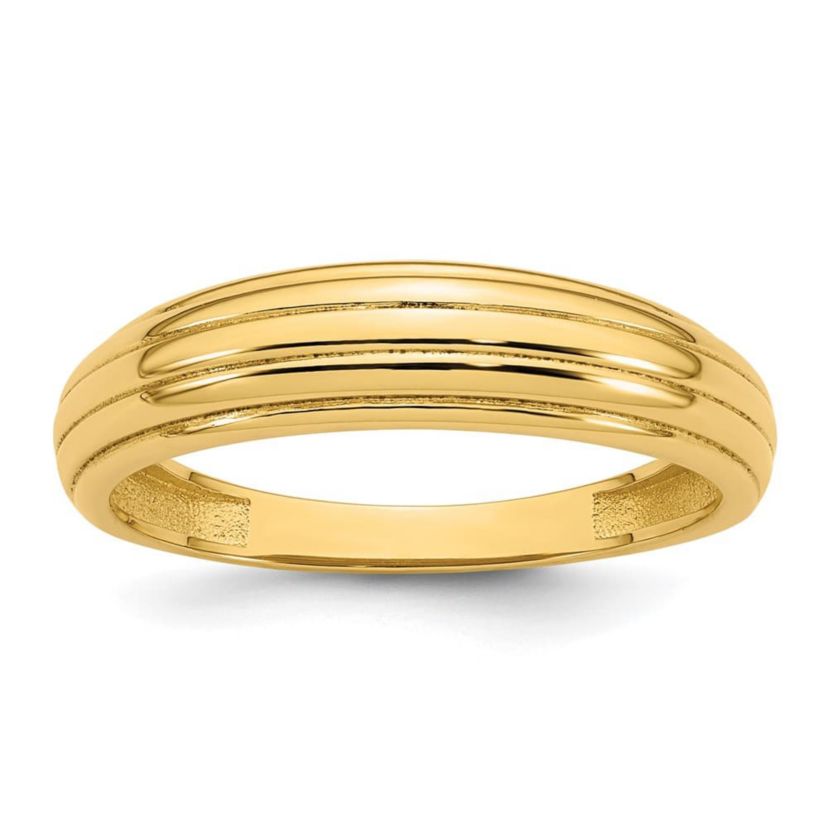 14K Yellow Gold Polished Grooved Graduated Ring