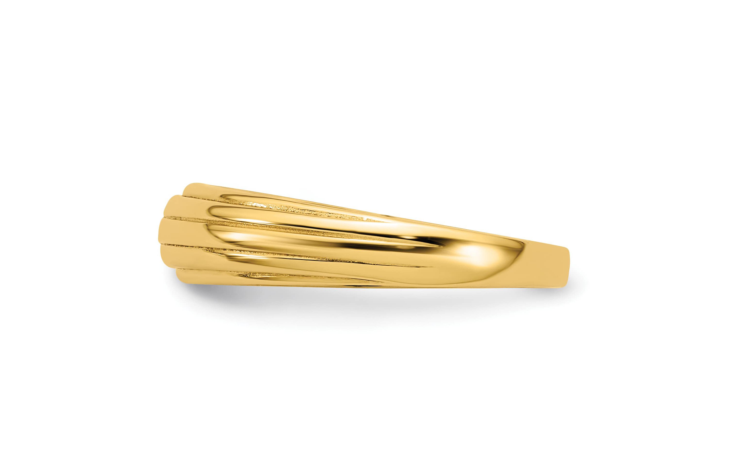 14K Yellow Gold Polished Grooved Graduated Ring