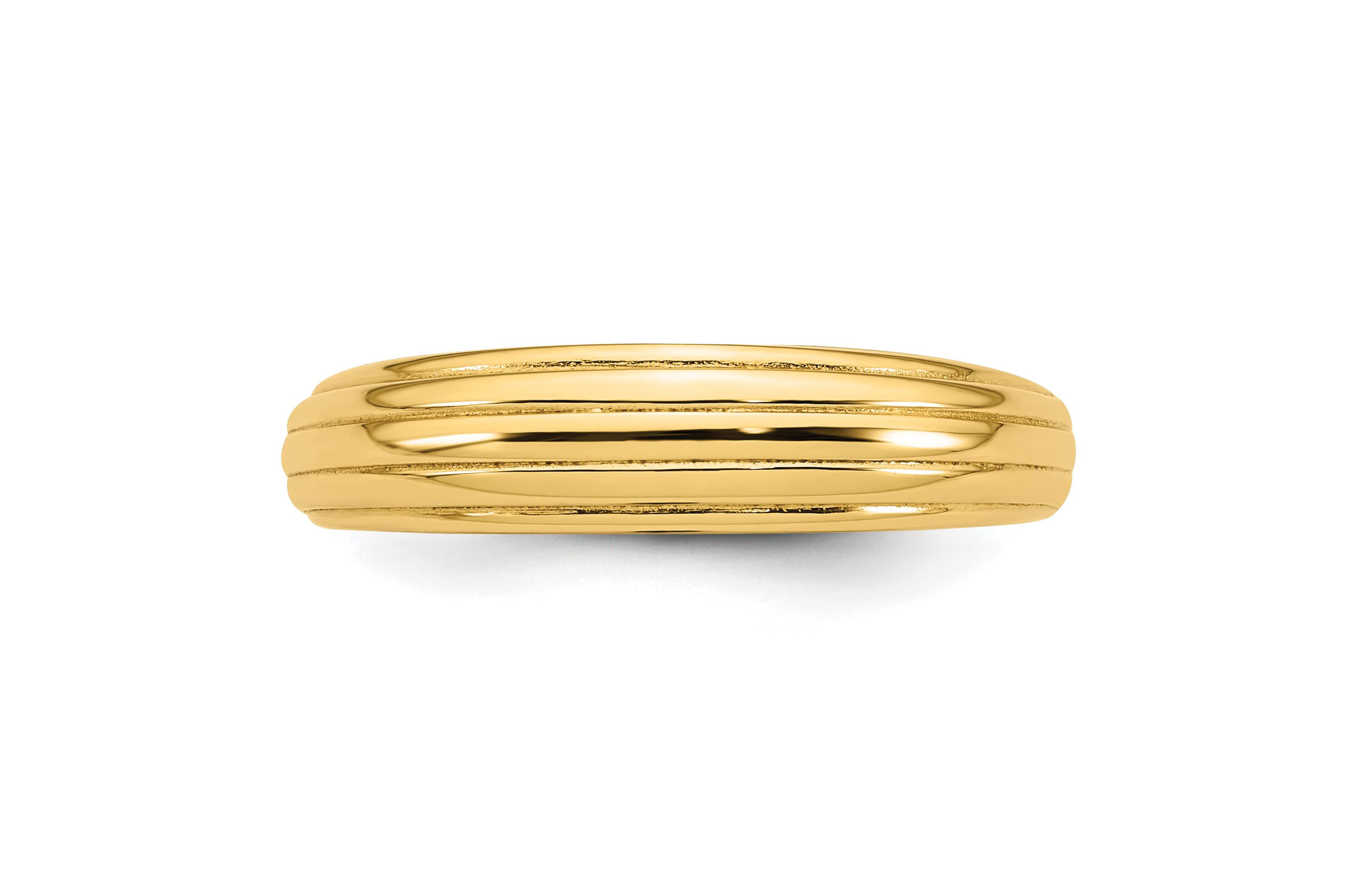 14K Yellow Gold Polished Grooved Graduated Ring