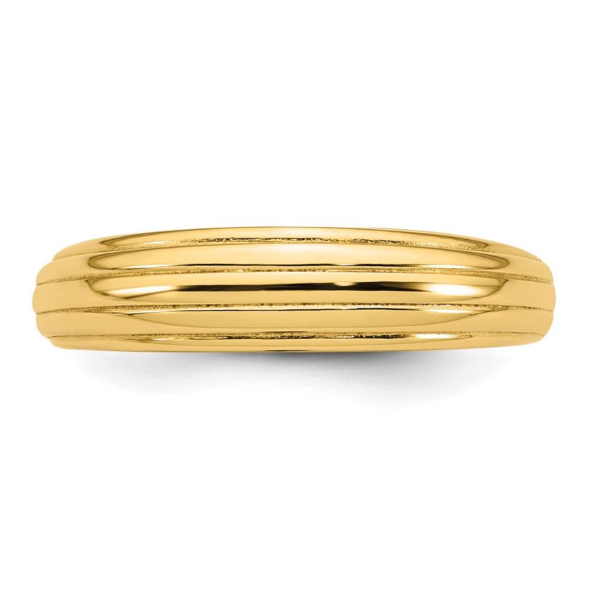 14K Yellow Gold Polished Grooved Graduated Ring