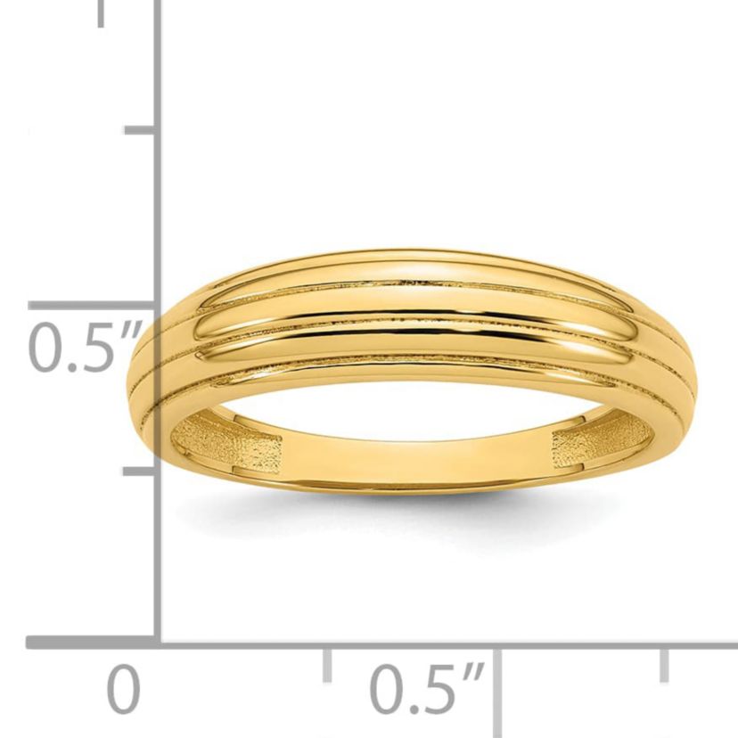 14K Yellow Gold Polished Grooved Graduated Ring