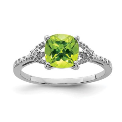 Belk & Co 1.46 ct. t.w. Peridot and Diamond Accent Ring in Rhodium-plated Sterling Silver, Green, 7
