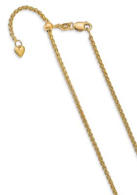 14K Yellow Gold Adjustable 1.6 Millimeter Semi Solid Spiga Chain