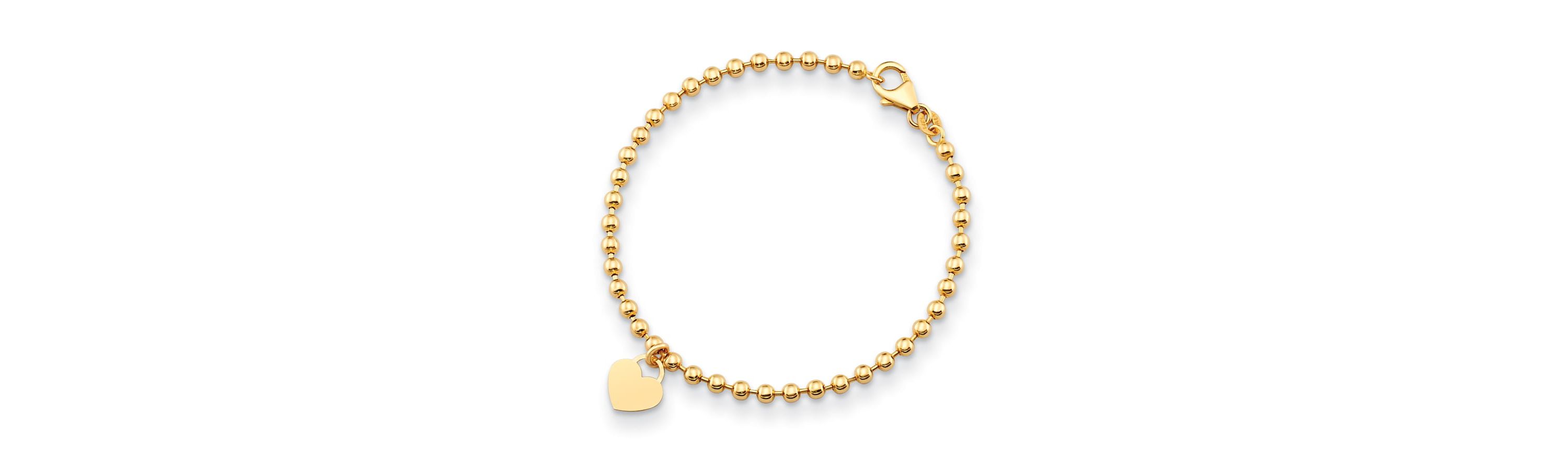 14K Yellow Gold Heart Beaded 7.25 Inch Bracelet