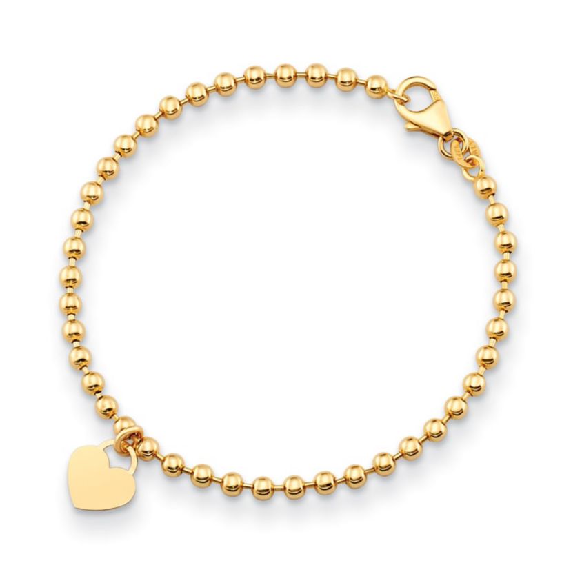 14K Yellow Gold Heart Beaded 7.25 Inch Bracelet
