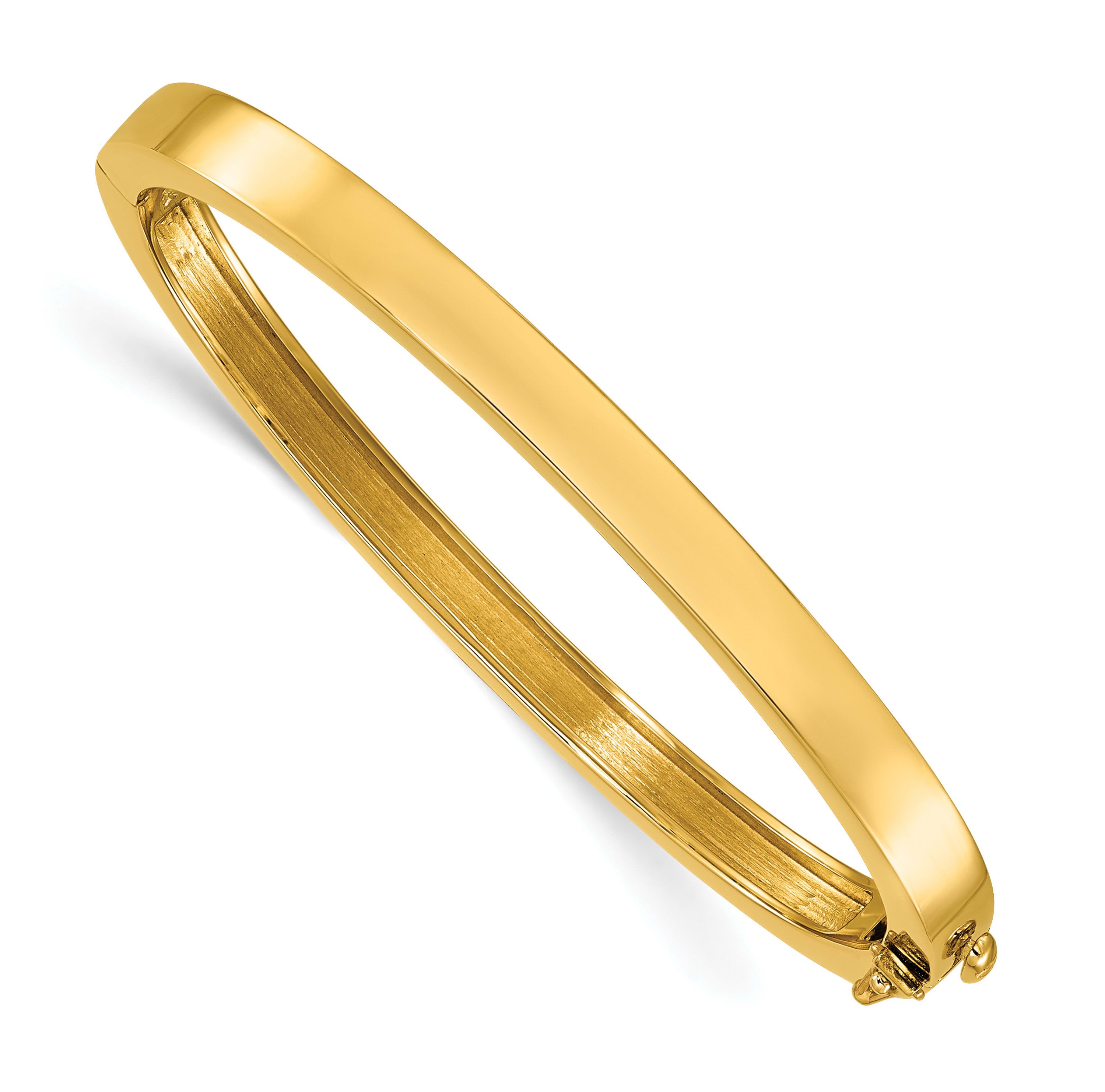 14K Yellow Gold Solid Flat 5.2mm Hinged Bangle