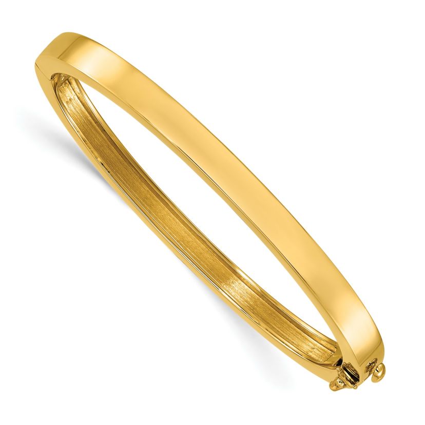 14K Yellow Gold Solid Flat 5.2mm Hinged Bangle