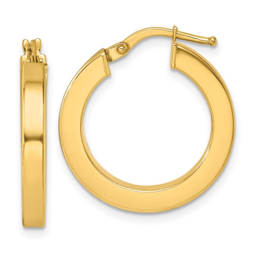 14K Yellow Gold Polished Square Tube Hoop Earrings