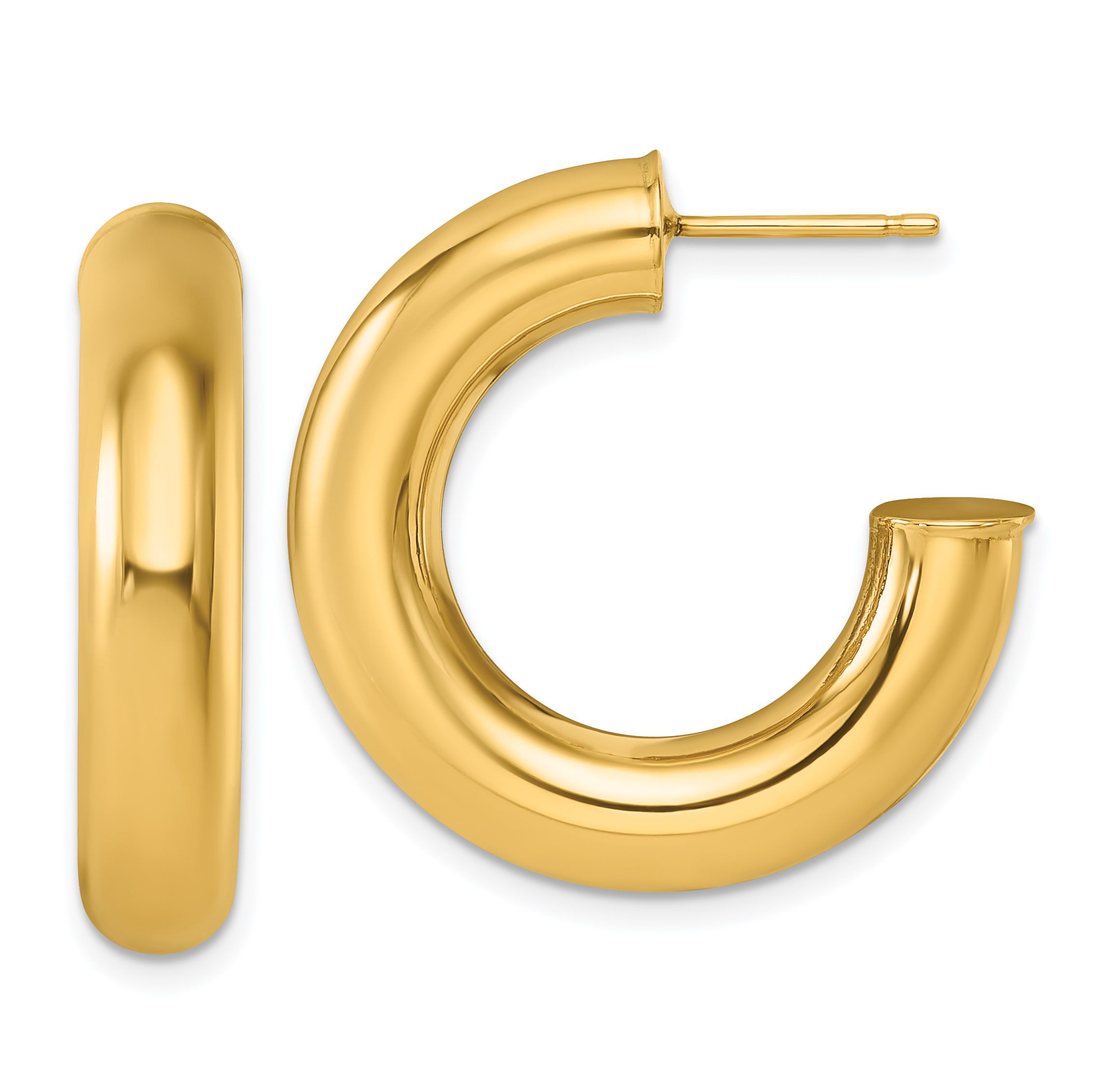 14K Yellow Gold Small Round Tube Post Hoop Earrings