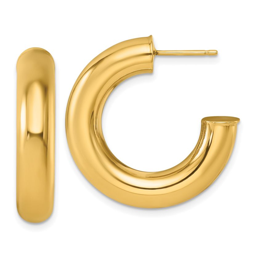 14K Yellow Gold Small Round Tube Post Hoop Earrings