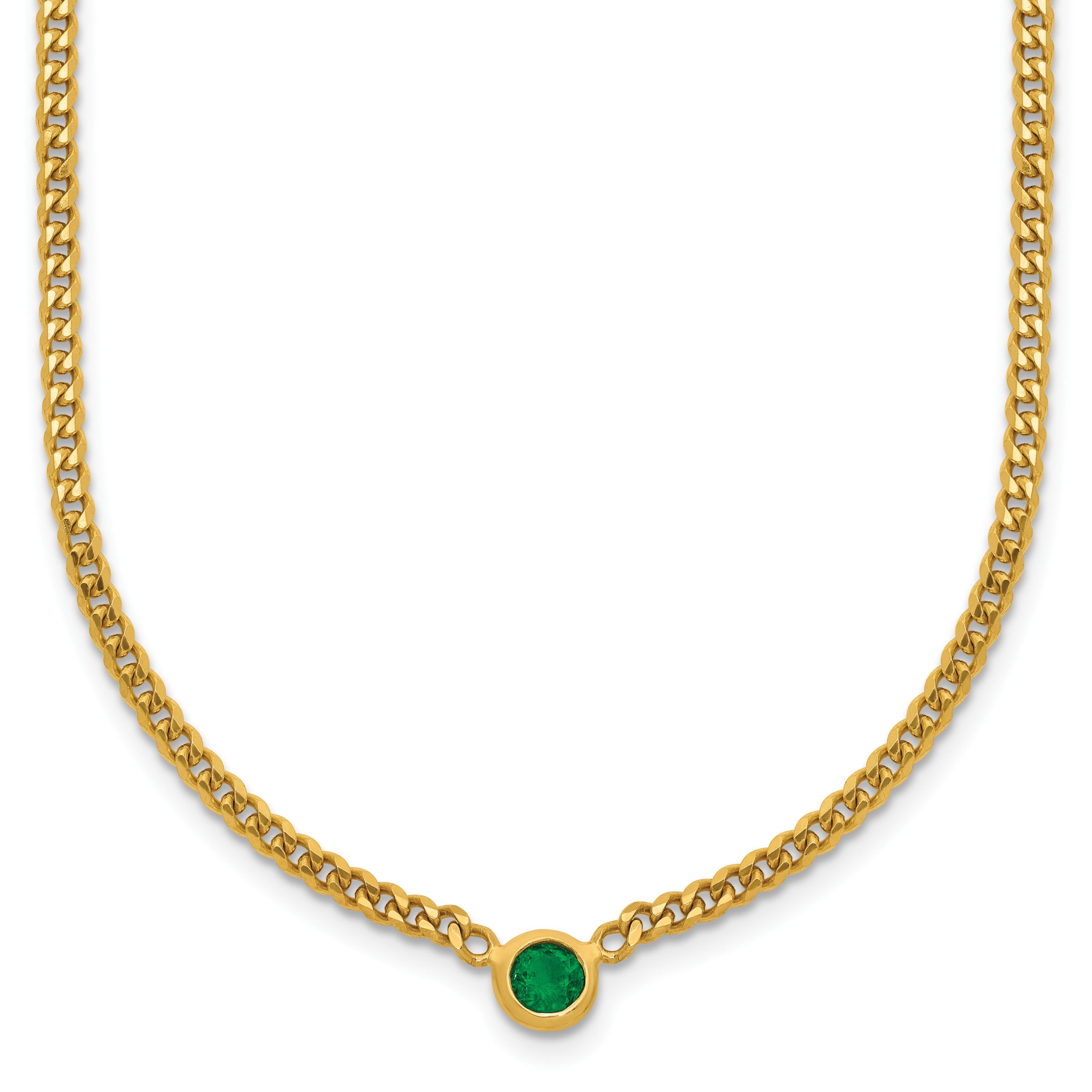0.06 ct. t.w. Emerald Curb 18 Inch Necklace in 14K Yellow Gold