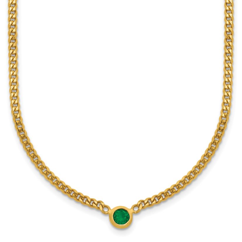 0.06 ct. t.w. Emerald Curb 18 Inch Necklace in 14K Yellow Gold